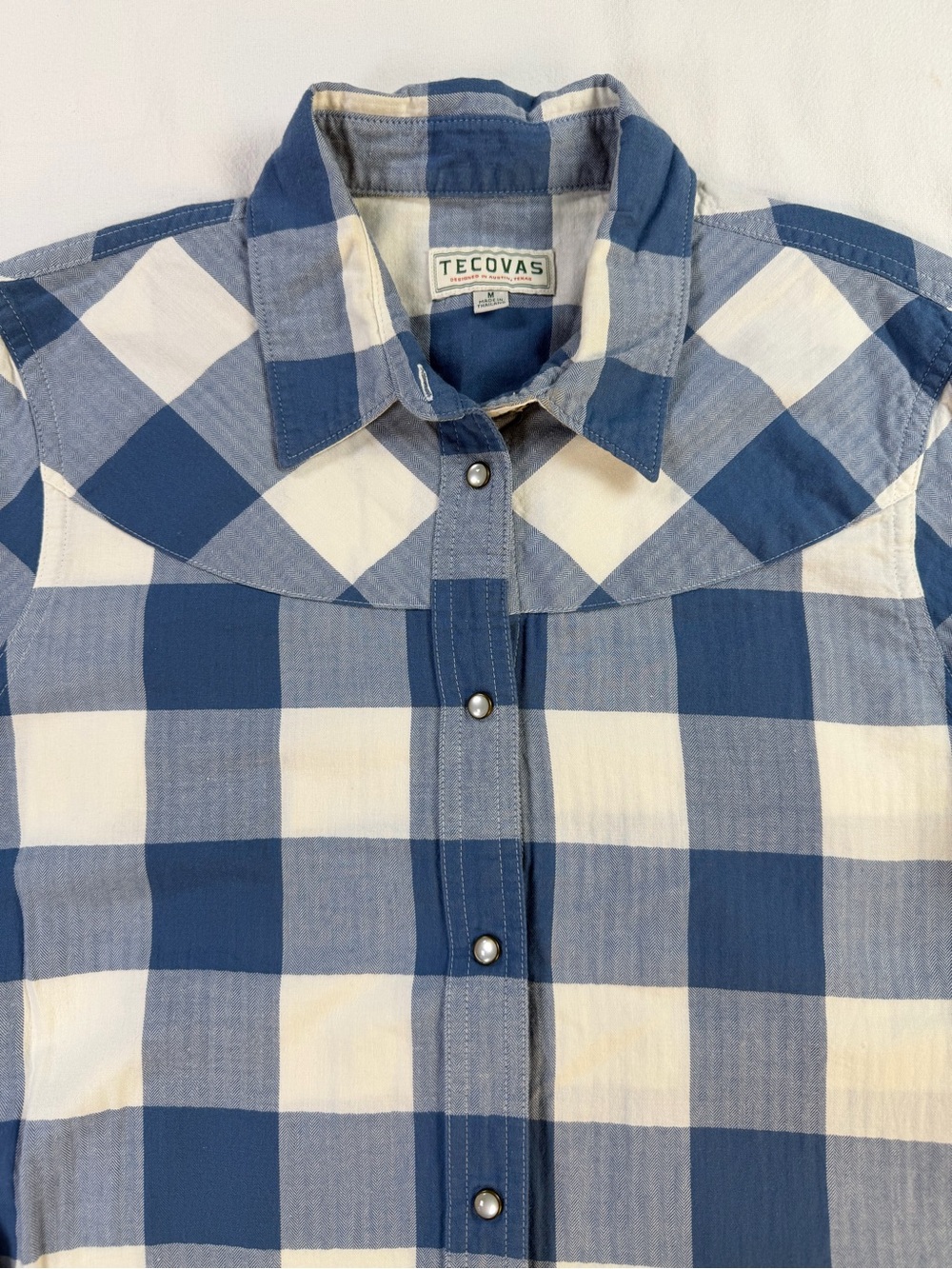 Tecovas Blue & White Buffalo Plaid Pearl Snap Button Up Shirt Medium - Picture 5 of 8